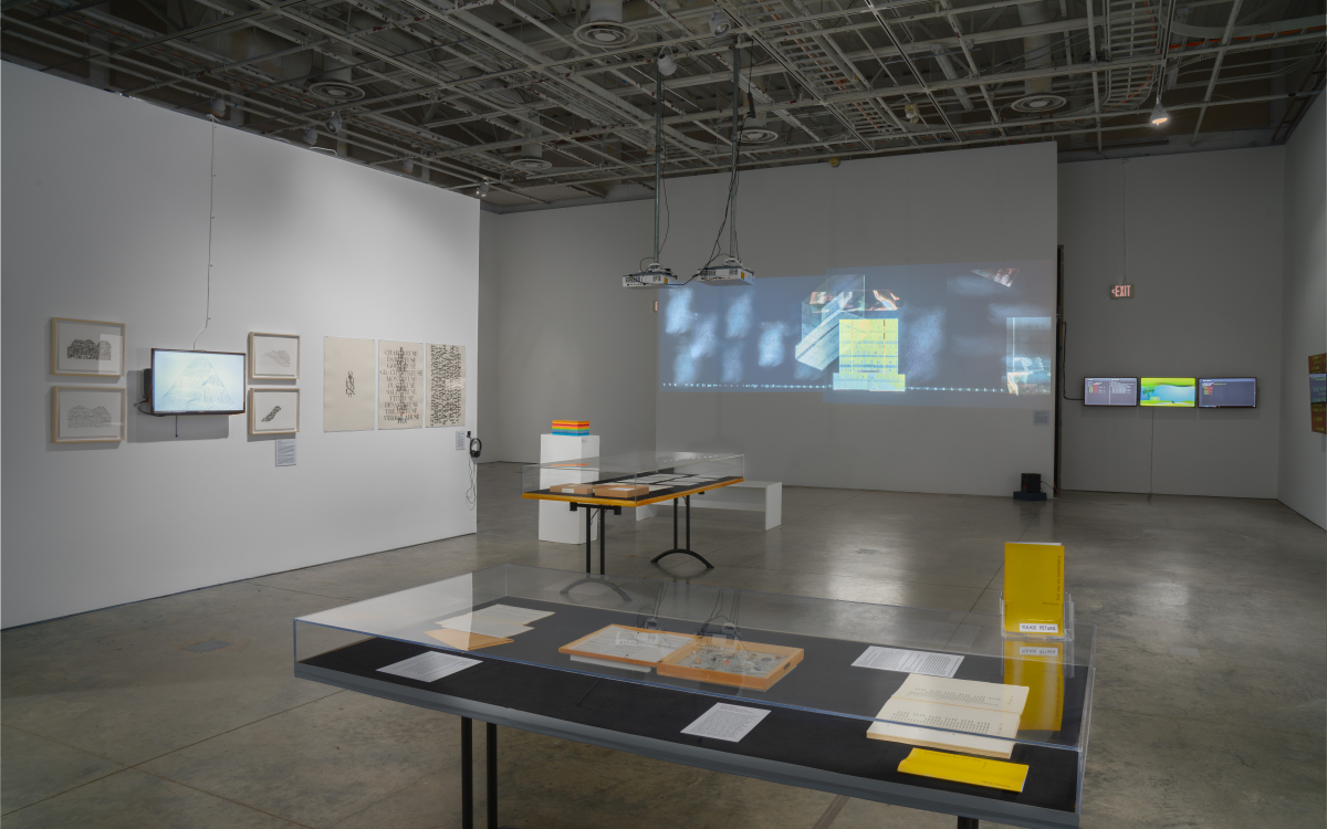 Installation shot of “Computational Poetics” at Beall Center for Art + Technology.