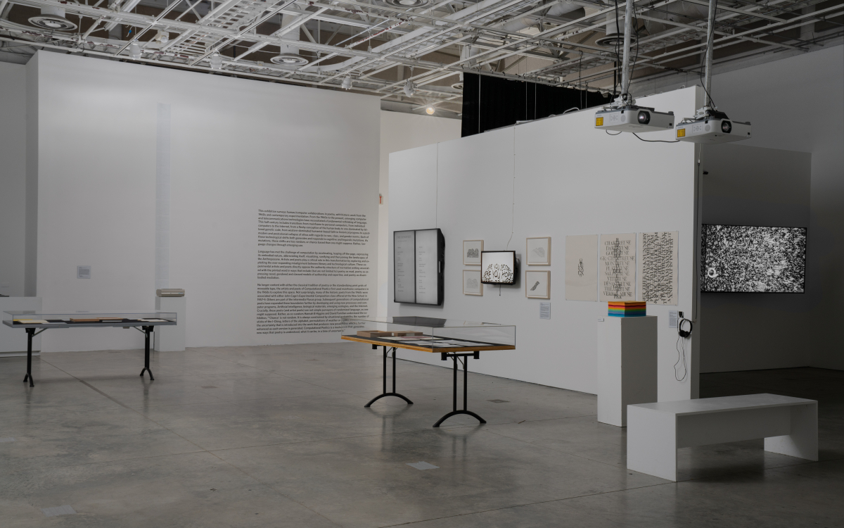 Installation shot of “Computational Poetics” at Beall Center for Art + Technology.