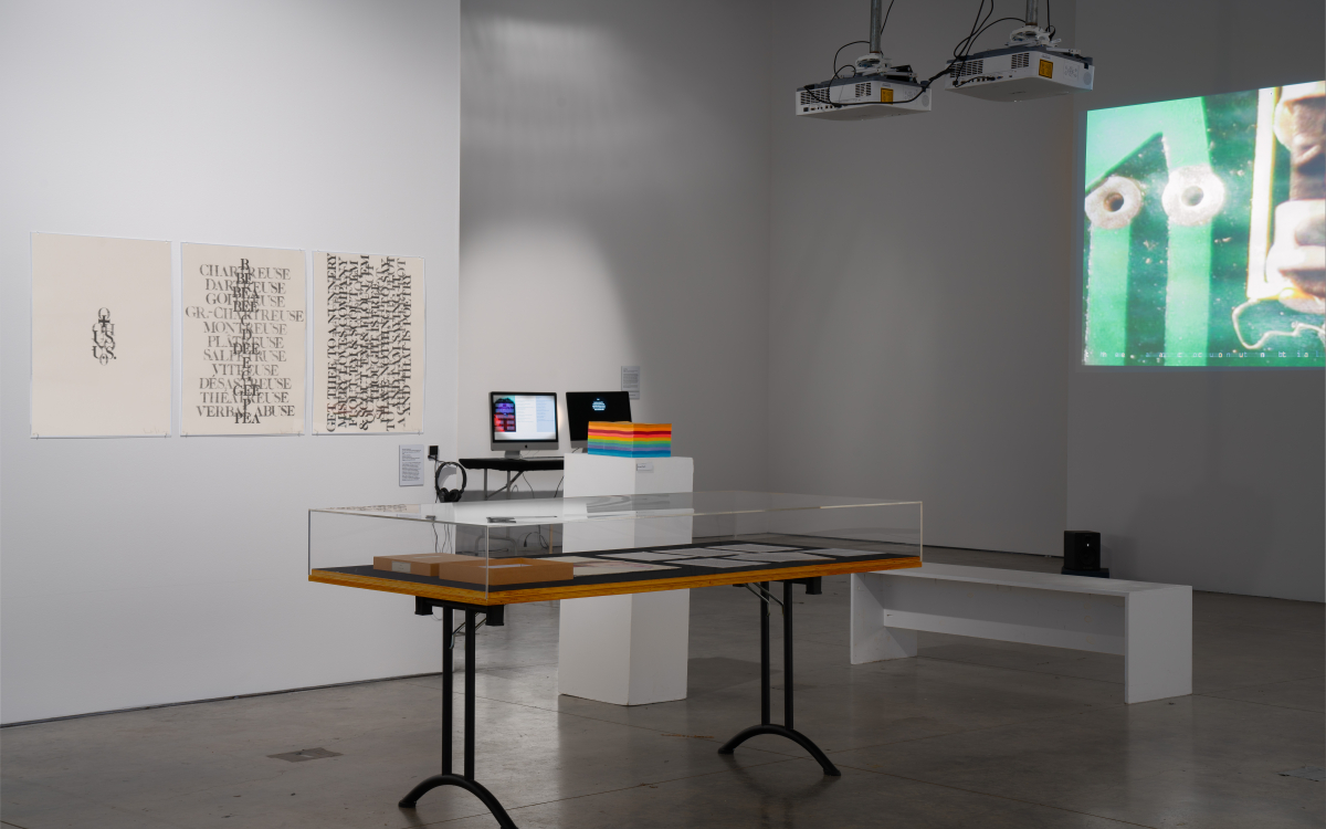 Installation shot of “Computational Poetics” at Beall Center for Art + Technology, Claire Trevor School of the Arts, UC Irvine. October 1, 2022 – January 14, 2023. Photo by Yubo Dong. Installation shot of “Computational Poetics” at Beall Center for Art + Technology.
