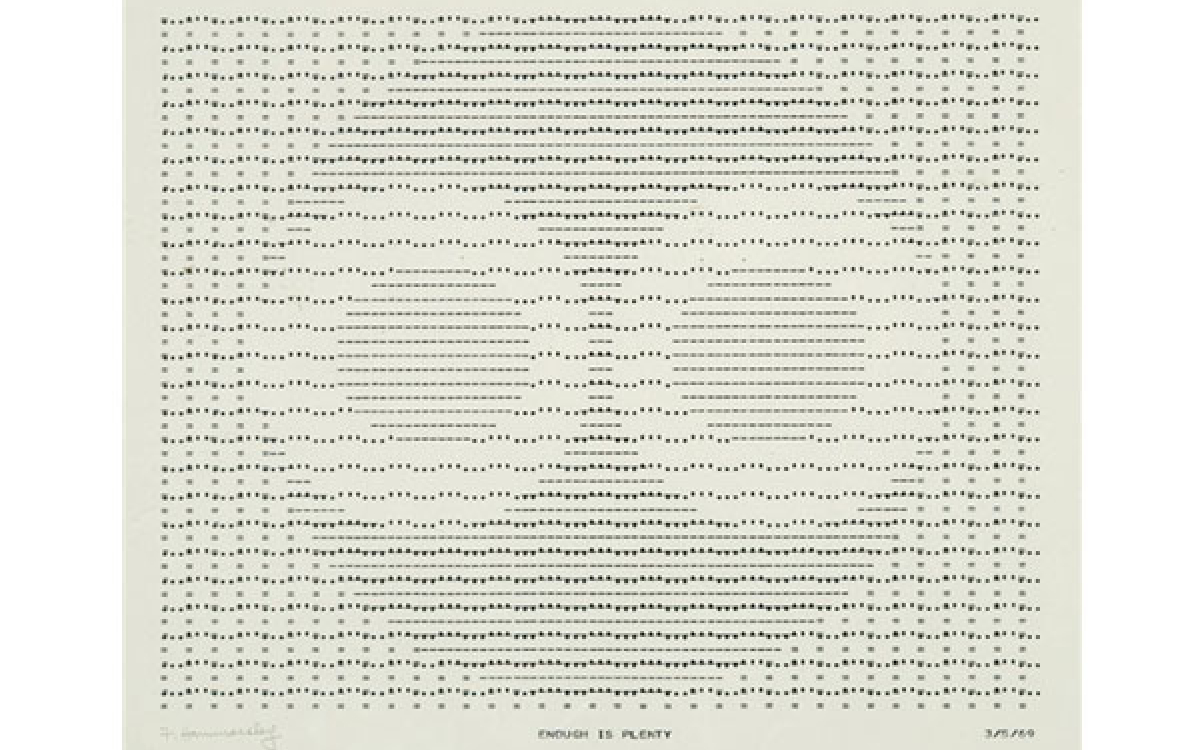 Frederick Hammersley / Enough is Plenty, 1969 / computer generated ink drawing on paper / 15 x 20 inches / Collection of the Carl & Marilynn Thoma Art Foundation (IL / NM) Frederick Hammersley / Enough is Plenty, 1969 / computer generated ink drawing on paper / 15 x 20 inches / Collection of the Carl & Marilynn Thoma Art Foundation (IL / NM)