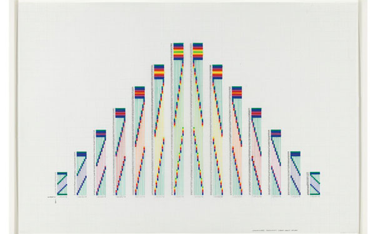 Channa Horwitz / Sonakinatography Comp #17, 1987-2004 / plaka on mylar / 24 x 35 inches 