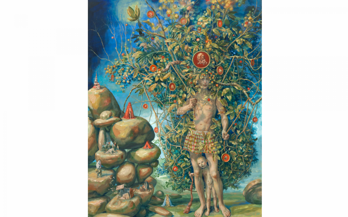 Julie Heffernan: Self Portrait with Man and Boy, 2011 / Oil on canvas / 69 x 54 inches / Loan courtesy of Catharine Clark Gallery (CA)