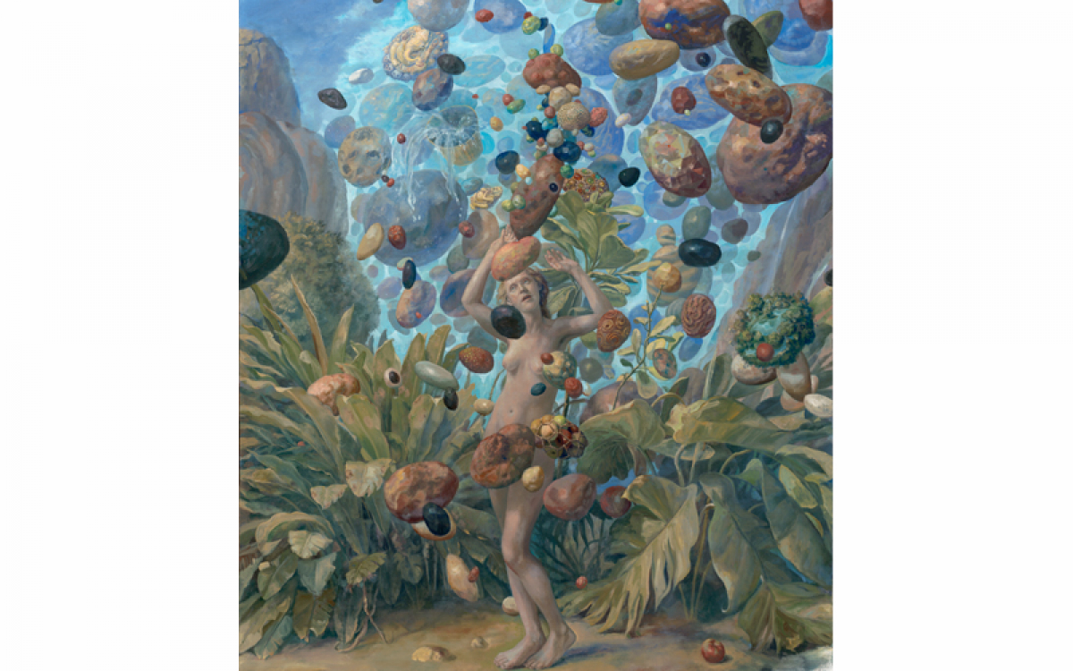 Julie Heffernan: Self Portrait with Falling Sky, 2011 / Oil on canvas / 69 x 54 inches / Loan courtesy of Catharine Clark Gallery (CA)