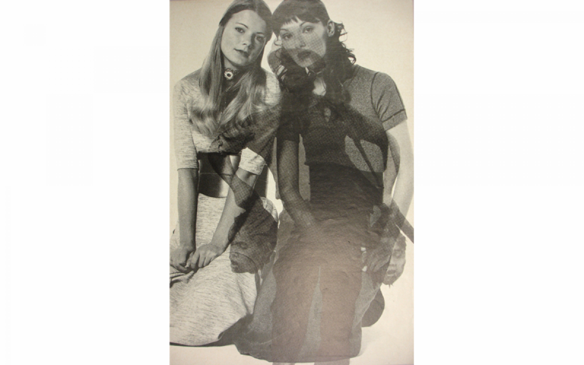 Robert Heinecken: Periodical #5 (Beauty Memo), 1969 / Magazine page with offset lithographic overprinting / 11 x 8.5 inches / Loan courtesy of Laguna Art Museum (CA)