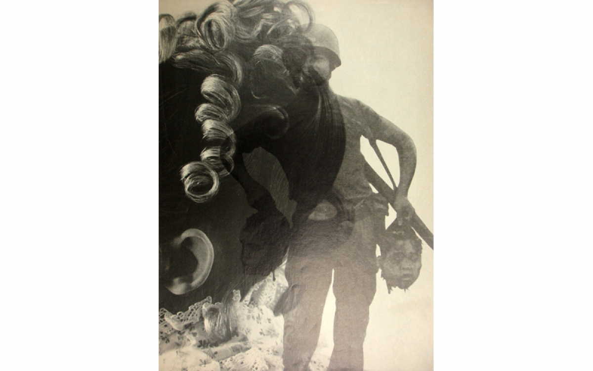 Robert Heinecken: Periodical #5 (Hesse on Peace), 1969 / Magazine page with offset lithographic overprinting / 11 x 8.5 inches / Loan courtesy of Laguna Art Museum (CA)